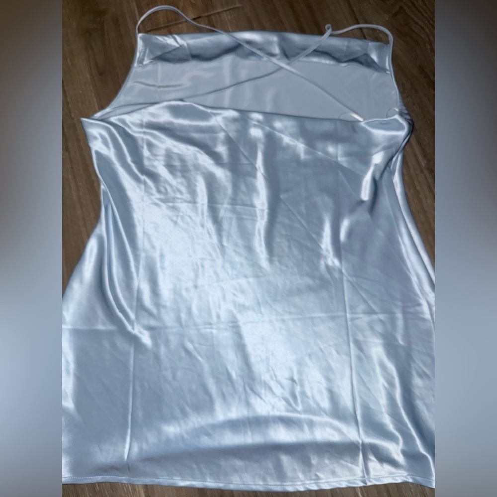 H&M Divided Satin Mini Slip Dress light blue Cowl Neck Backless Y2K Coquette L - Picture 10 of 11